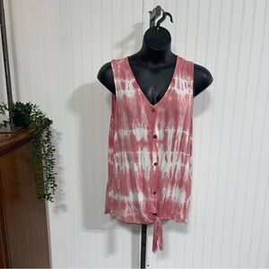 Angels Pink and White Tie Front Tank Top